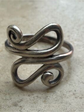 Sterling Silver 925 Abstract Swirl Ring Modernist Statement Ring Size 6.5
